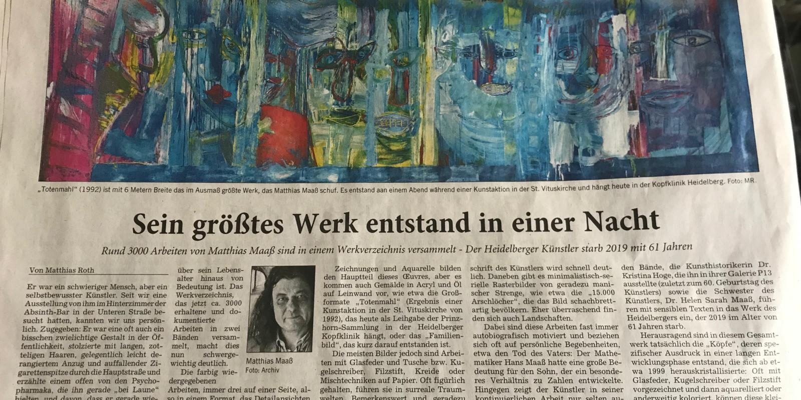Zeitungsartikel über das Werkeverzeichnis in der RNZ.
