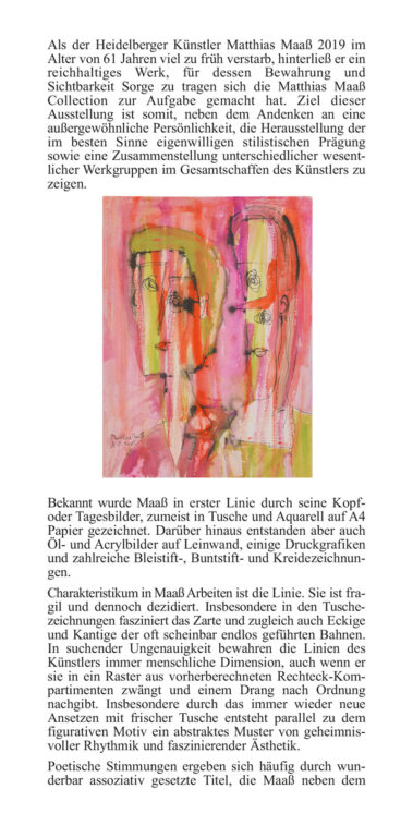 Einladung Ausstellung Matthias Maaß fragil poetisch abgründig. Vom 14.02. bis 03.07.2025 im Musem Haus Cajeth Heidelberg. Seite 3.